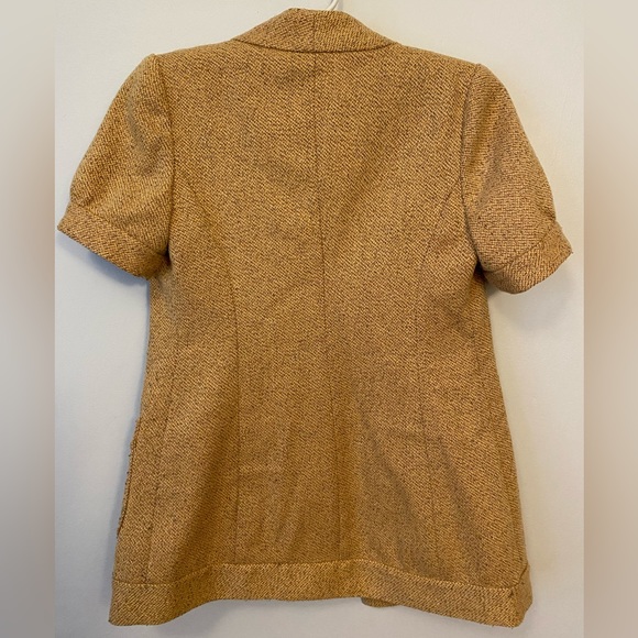 Anthropologie Tabitha Wool Blend Mustard Yellow Gold Tweed Short Sleeve Blazer - Picture 10 of 12